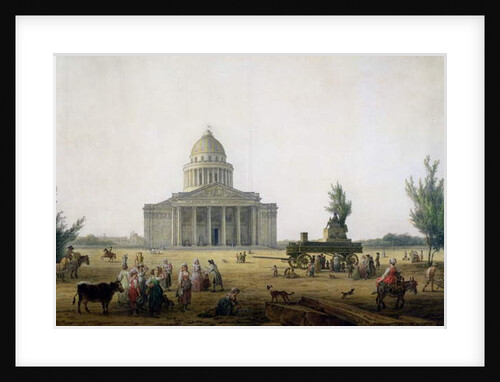 View of the Pantheon in Paris with a carriage bearing a statue of Jean-Jacques Rousseau, c.1792 by Jean-Baptiste Hilair