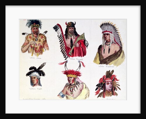 Portraits of Six American Indians from the Sioux, Renard, Pawnee, Creek, Otto and Chippewa Tribes, 1861 by Baron Dudevant Jean Francois Maurice Sand