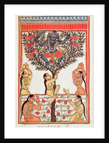 Krishna stealing the clothes of the Gopi swimming in the River Yamuna by Indian School