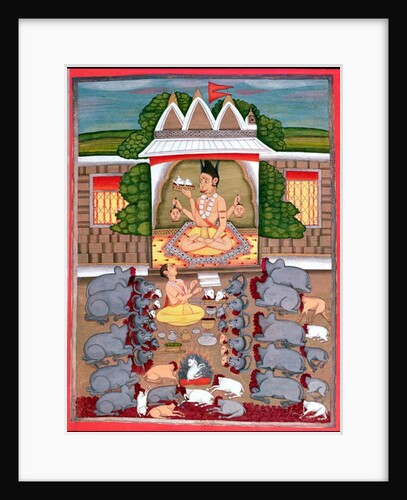 Animal sacrifice in honour of a deity by Indian School