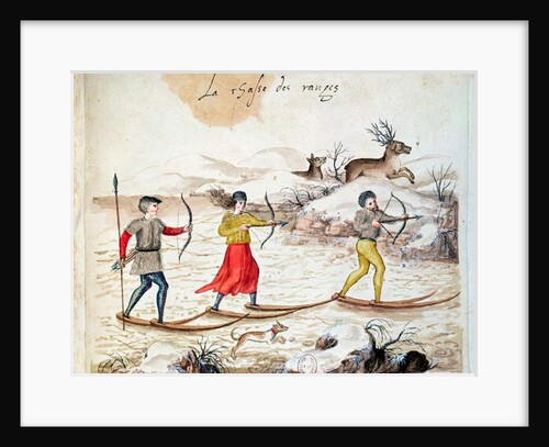 Hunting deer on skis by French School
