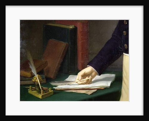 Man holding a pen in his right hand, c.1830-40 by French School