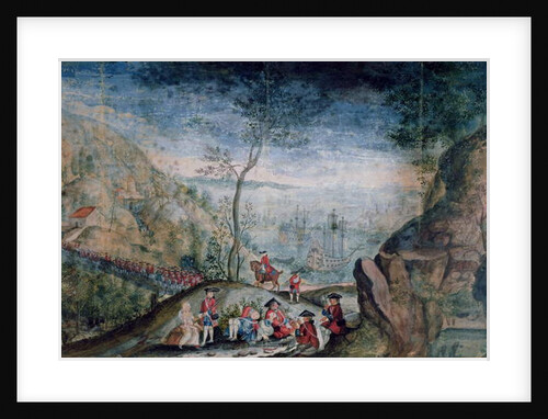 The Disembarkation of 50 soldiers from the Karrer Swiss regiment at Louisbourg on the Island of Cap-Breton between 1722-33 by French School