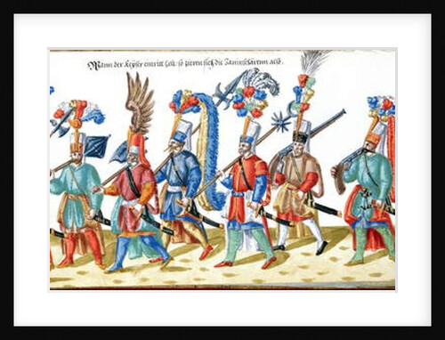 Turkish Janissaries, from a collection of illustrations relating to the court of the Ottoman Sultan, c.1600 by German School