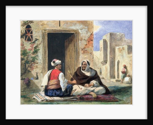 Arab men smoking in front of a house by Ferdinand Victor Eugene Delacroix
