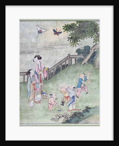 Children playing with kites by School Chinese