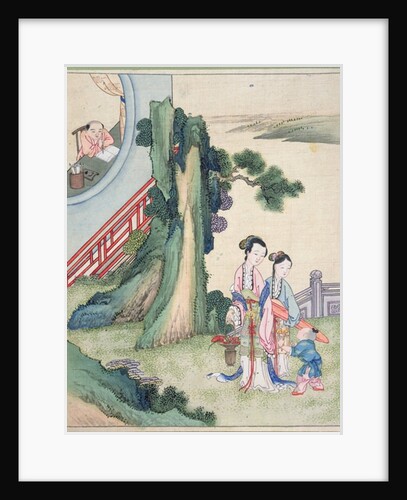 A man writing and his family by the side of a river by School Chinese