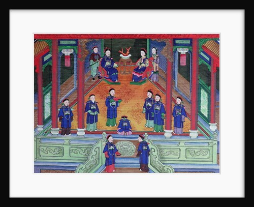 Scene depicting a Chinese imperial official at home seated with his wife by School Chinese