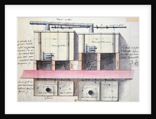 Design for system of heating water at the Hotel de Montholon in Paris, c.1787 by Jean-Jacques Lequeu