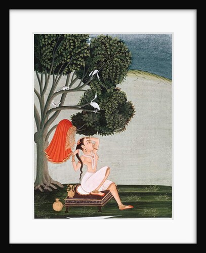 Indian lady at her toilet dressing her hair by Indian School