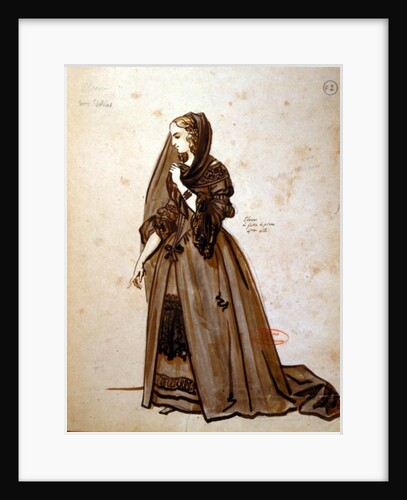 Costume design for the role of Dona Elvire in an 1847 production of 'Don Juan' by Moliere at the Comedie Francaise by Achille Deveria