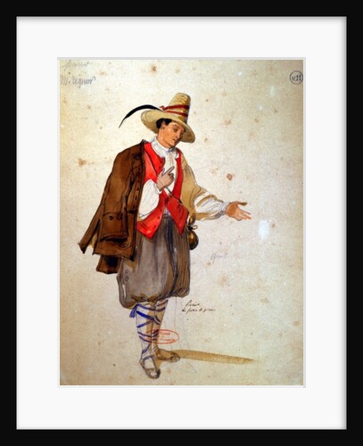 Costume design for the role of Pierrot in an 1847 production of 'Don Juan' by Moliere at the Comedie Francaise by Achille Deveria