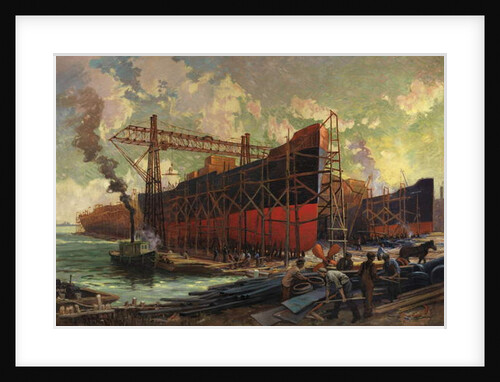 Shipbuilding in Ashbridges Bay, Toronto, 1918 by Robert Ford Gagen