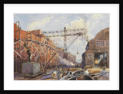 Polson Iron Work Yard, Ship War Hydra on Stocks, 1918 by Robert Ford Gagen