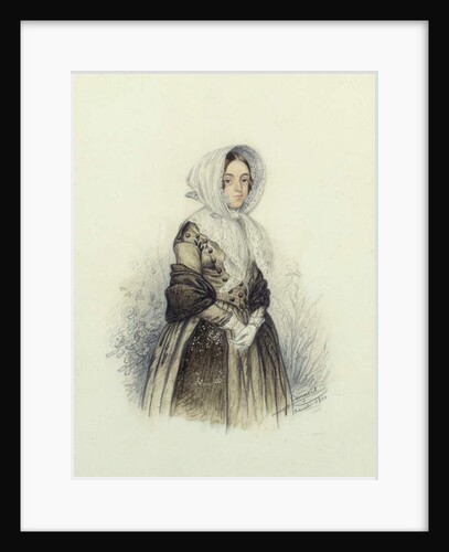 Portrait of a Young lady in a Bonnet with White Gloves, 1840 by F. Camaret