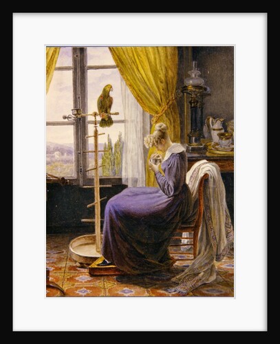 A Woman Feeding a Parrot in an Interior, c.1820 by French School