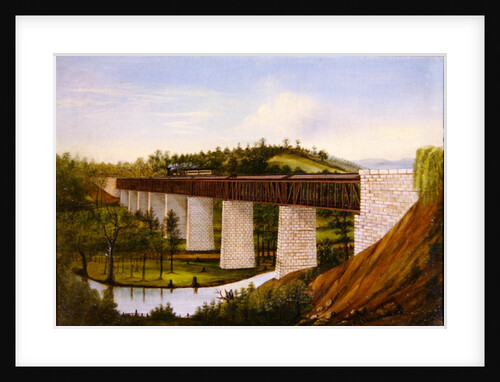 View of a covered bridge and railroad, c.1870 by American School