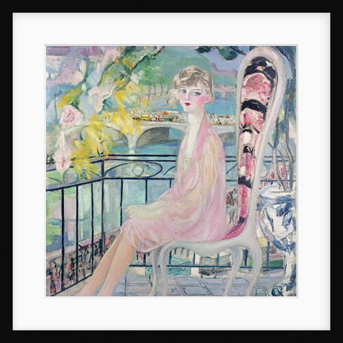 Portrait of Dolly Davis on a balcony in front of the old bridge of Alma by Jacqueline Marval