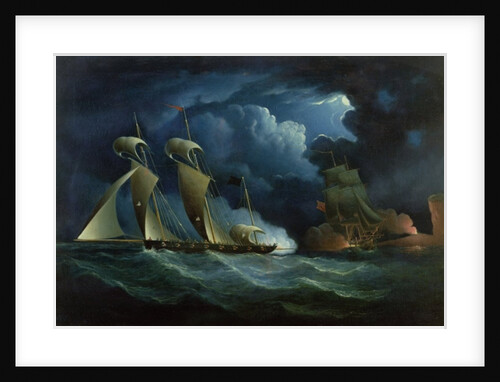 A Customs Brig Engaging the Pirate Lugger 'Will Watch' by Francis Hustwick