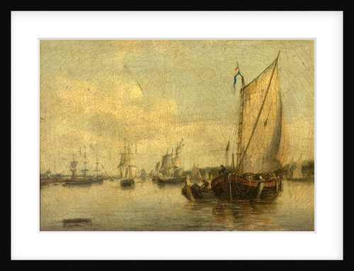 River Scene with Shipping by English School