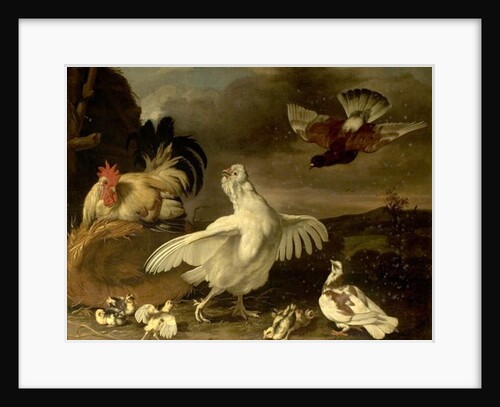 Cock and Hen with Chickens and Pigeons by Johannes Spruyt