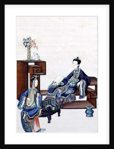 Lady Reclining with a Servant Playing a Musical Instrument by School Chinese