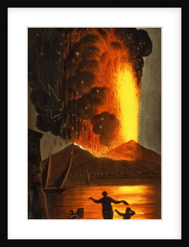 Night view of Vesuvius erupting by English School