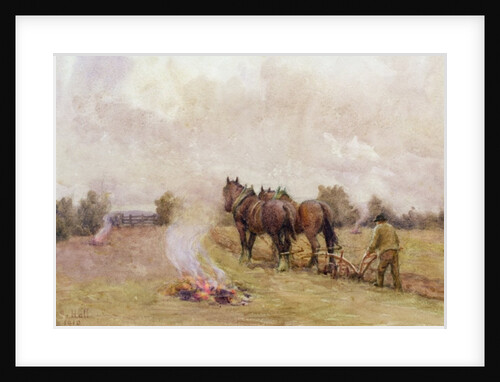 Ploughing Scene with Fires in a Field, 1910 by Jessie Hall