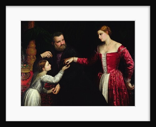 A lady and gentleman with their daughter by Paris Bordone