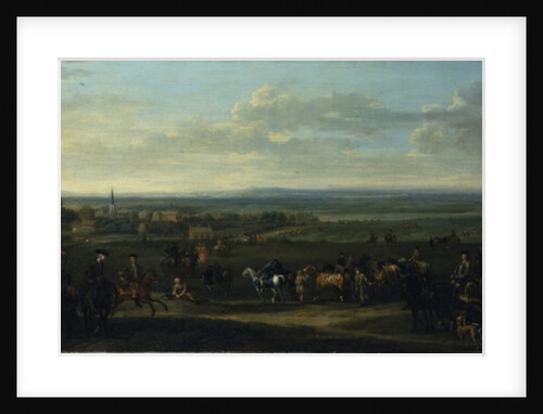 A view of Old Newmarket with figures and horses on the Heath by John Wootton