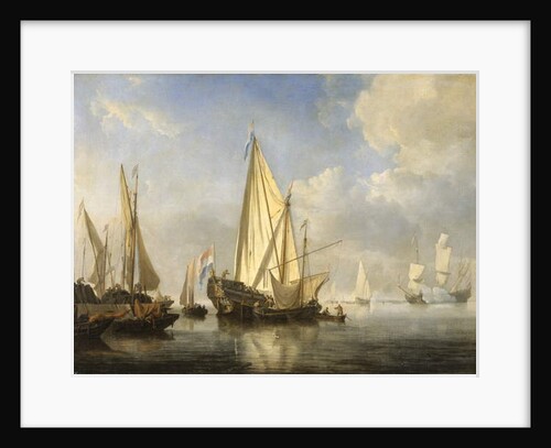 Shipping in a calm with a States Yacht off the end of a pier, c.1680 by Willem van de the Younger Velde