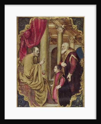 Venetian Senator or Doge presenting his son to his patron saint by Venetian School