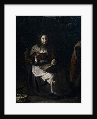 A woman sewing by Michael (attr. to) Sweerts