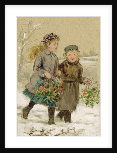 Children Playing in the Snow - Collecting Holly by George Goodwin Kilburne
