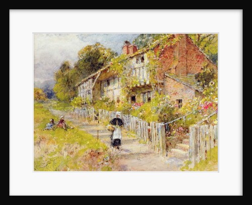 Cottages - a row of cottages with a figure and other children playing by William Stephen Coleman