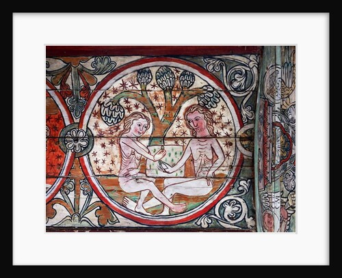 Adam and Eve in Garden of Eden, decoration from Al Stavkirke, Norway by school Scandinavian