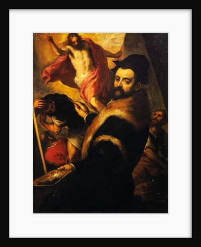 Self-portrait while painting Resurrection, 1580 by Palma Il Giovane