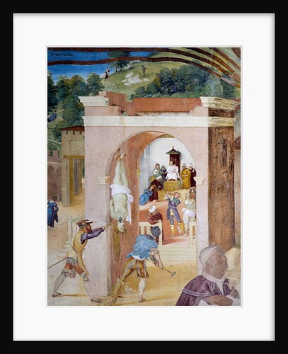 Santa Barbara on trial before magistrate Martian who orders to torture her by Lorenzo Lotto