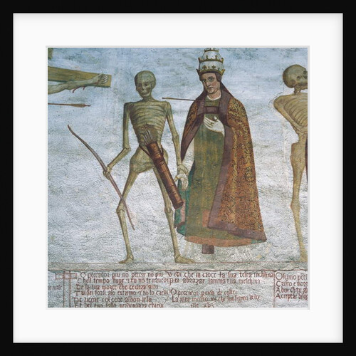 Death asking the Pope to dance, detail from The Dance of Death, 1539 by Simone II Baschenis
