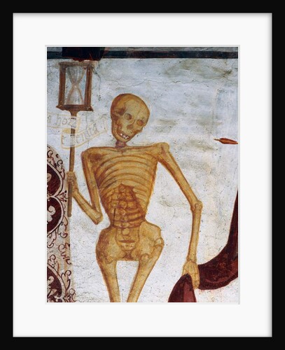 Death holding up hourglass by Simone II Baschenis