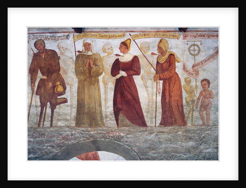 Death with the lame man, the nun, the young woman, the old woman and the child by Simone II Baschenis