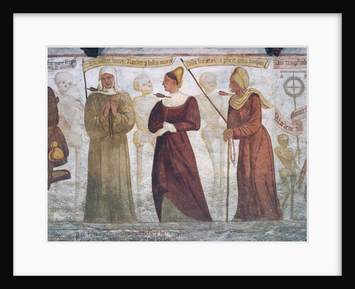 Death with the nun, the young woman and the old woman by Simone II Baschenis