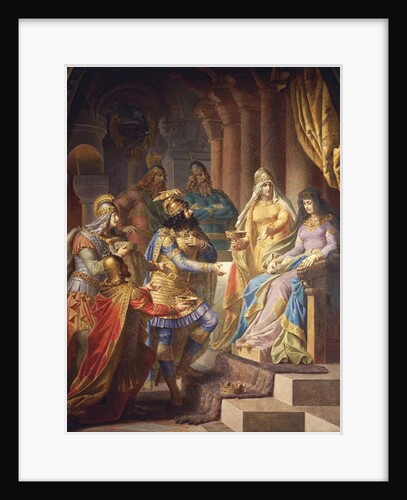 Gudrun consents to marry Attila, King of the Huns by Wilhelm Hauschild