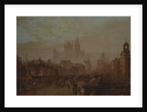 The Station and Saint Pancras Hotel on Pentonville Road, London sunset, 1884 by John O'Connor