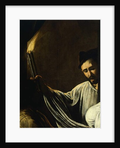 A man holding a torch and burying a dead by Michelangelo Merisi da Caravaggio