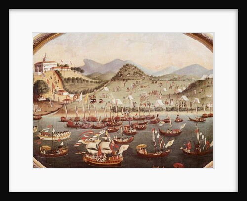 Procession of boats on the water in front of Lazares Hospital, Rio de Janeiro, 1787 by Leandro Joaquim
