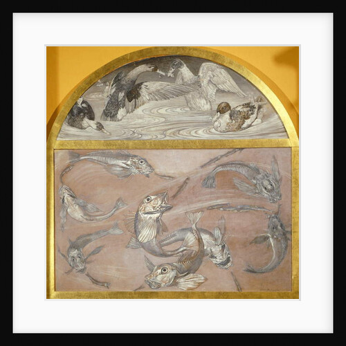 Diptych with fish and ducks in pond by Edoardo Gioja