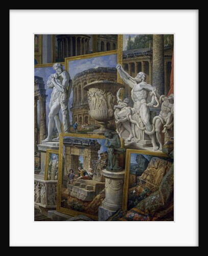 Silenus bearing the child Dionysus, the Borghese Vase, and the Laocoon Group by Giovanni Paolo Pannini or Panini