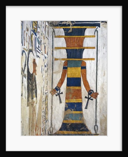 Osiris as a djed pillar holding an was sceptre in each hand and with an ankh on each wrist by Egyptian 19th Dynasty