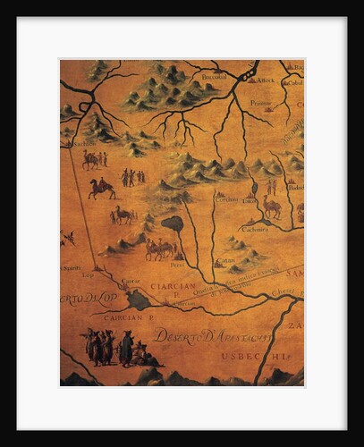 Detail of Marco Polo's route across eastern deserts, map of Tartary, 16th-18th century by Francesco & Ramusio Giovan Battista (1540) Grisellini